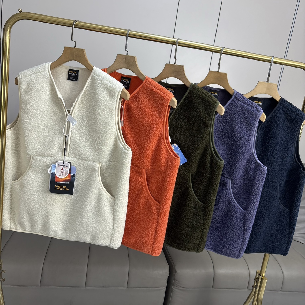 抗静电 高密度颗粒绒 秋冬男女半拉链双面绒防风保暖马甲背心坎肩