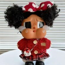 CRYBABY哭娃度假黑皮毛衣冬季套装Vacation搪胶娃娃娃衣斜挎鞋子