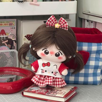 HelloKitty娃衣10cm棉花娃娃格子裙公仔玩偶卡通可爱换装现货套装