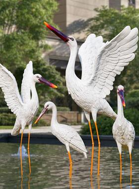 户外仿真白鹭雕塑水池公园售楼部草坪景区景观装饰摆件玻璃钢仙鹤
