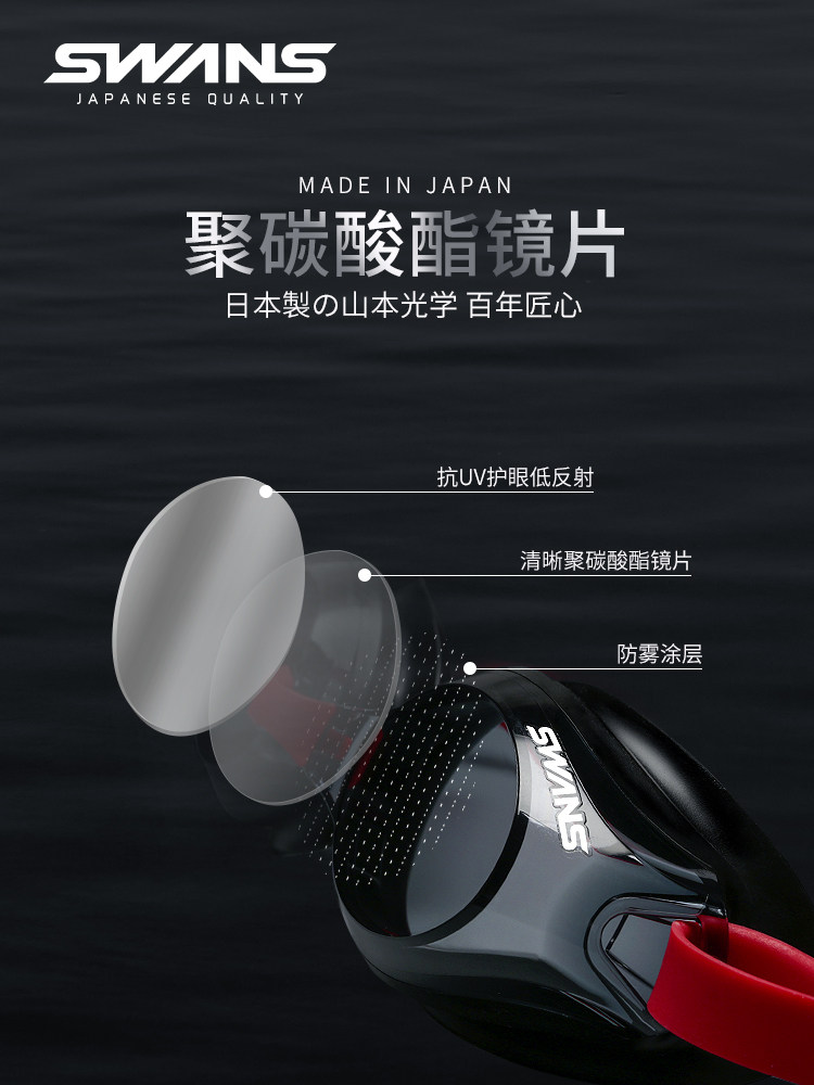 swans诗韵泳镜男士专业近视高清防水防雾竞速游泳眼镜女泳帽装备