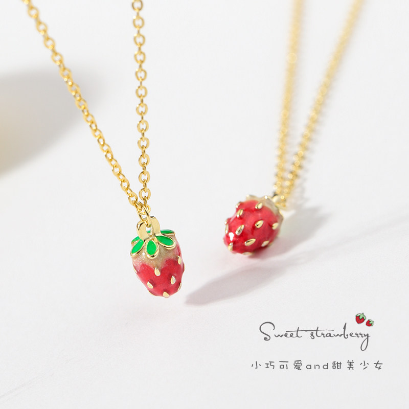 Lane Southern 925 Sterling Silver strawberry Necklace Japan and South Korea fresh fruit clavicle Sweet Hearts Necklacein the Accessories/Fashion Jewelry, Necklace  category - from Buy2taobao.com to provide professional Taobao agent buy service