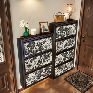 中古风收纳柜一体靠墙鞋柜家用门口入户玄关室内外高级感超薄新款