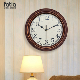 饰时钟 挂表北欧艺术装 复古静音挂钟客厅简欧创意木色欧式 钟表美式