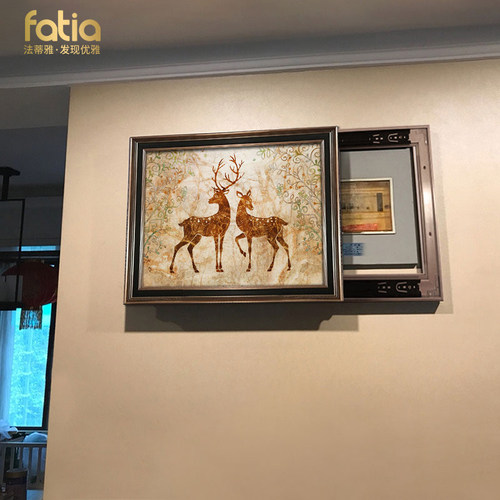 麋鹿美式电表箱装饰画可推拉遮挡