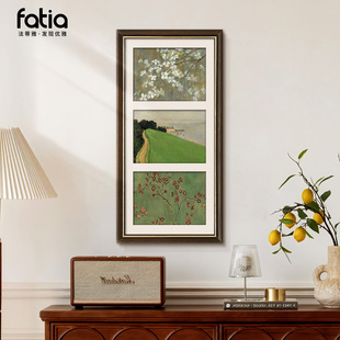 法式中古风玄关装饰画竖版长条挂画绿色花卉复古油画高档客厅摆画