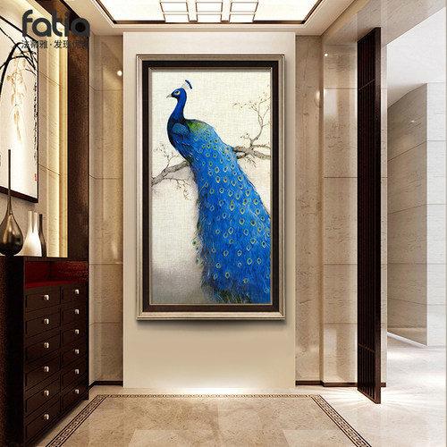 入户走廊华贵孔雀开屏进门装饰画