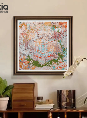 美式玄关装饰画爱M仕丝巾挂画入户正对门走廊过道复古油画高级感