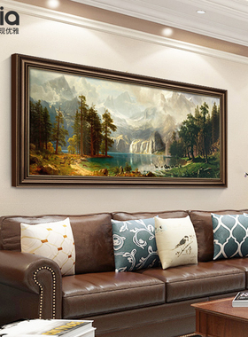 手绘油画客厅挂画聚宝盆山水画美式沙发背景墙装饰画欧式风景壁画