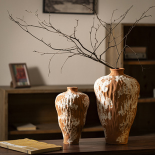 景德镇禅意复古陶瓷台面花瓶侘寂风雅致粗陶摆件民宿茶室插花花器