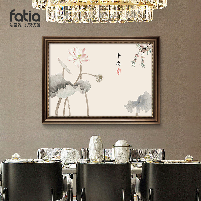 新中式餐厅挂画荷花装饰画油画饭厅创意2025新款背景墙壁画中国风图片