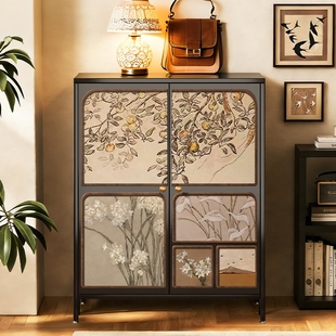 钢制斗柜中古风卧室床置物柜客厅靠墙储物柜沙发旁玄关铁皮收纳柜