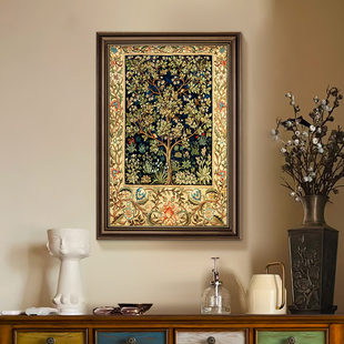 美式挂画玄关装饰画莫里斯幸福树复古油画走廊过道客厅壁画高级感