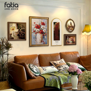 复古挂画客厅沙发背景墙壁画小众艺术高级感组合画 饰画美式 装 法式