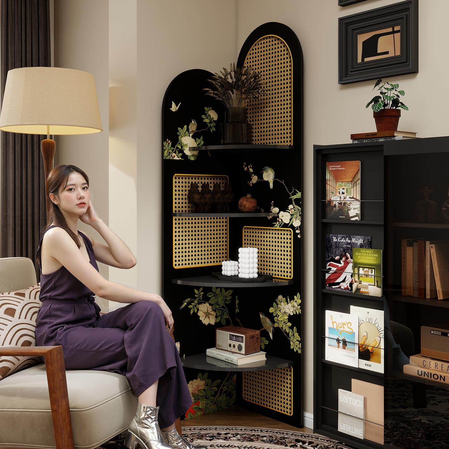 中古风三角柜落地摆件客厅电视柜旁边转角柜复古置物架多层收纳柜,家居饰品,落地摆件,淘宝优惠券,粉丝福利购,淘宝优惠卷