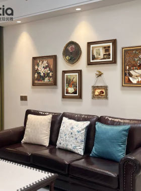美式客厅沙发背景墙装饰画欧式手绘油画小众艺术组合画壁画高级感