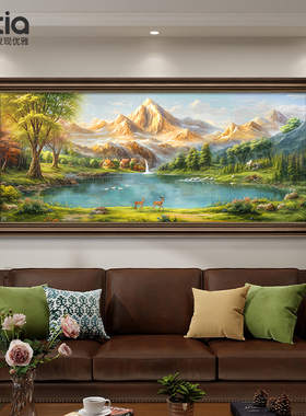 聚宝盆山水画手绘油画客厅挂画沙发背景墙装饰画2025新款高档大气