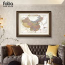 中国地图装 客厅沙发背景墙挂画办公室书房复古墙面画油画 饰画美式