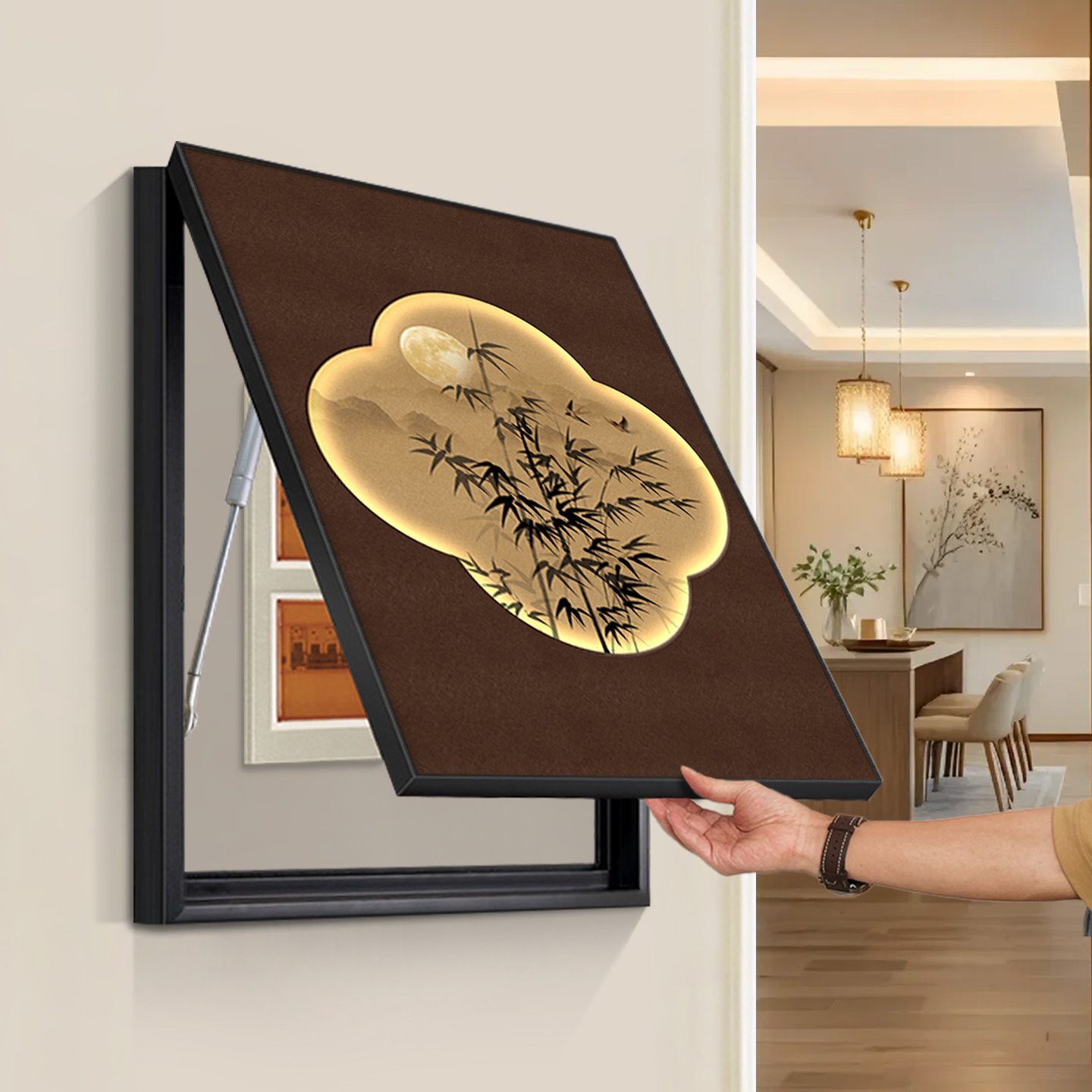 中古风竖款电表箱装饰画竹