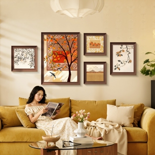柿柿如意中古风客厅装饰画2026新款沙发背景墙挂画复古高级感壁画