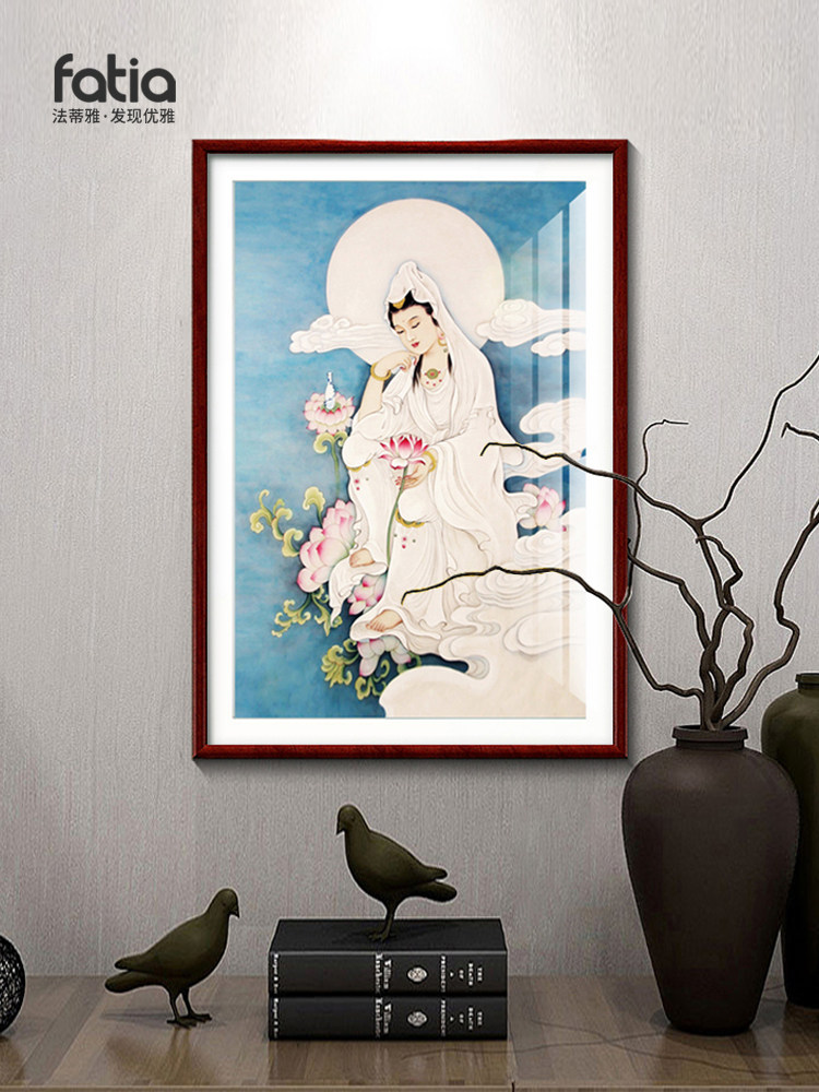 菩萨画像佛像国画佛堂供奉客厅挂画家用书房壁画新中式玄关装饰画