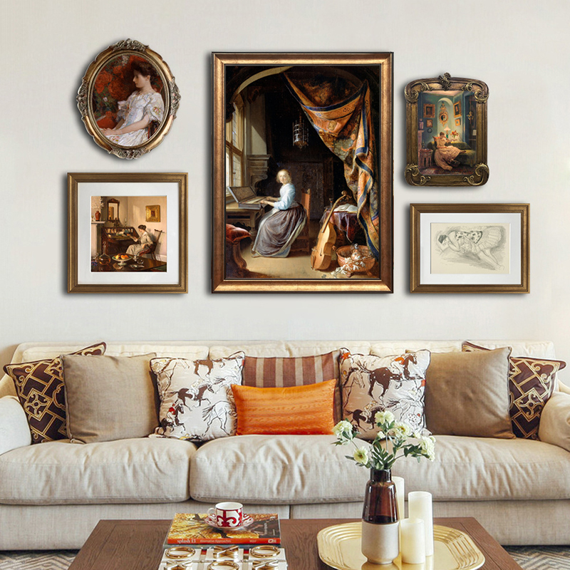 美式复古小众人物古典挂画欧式客厅装饰画餐厅背景墙高档组合画图片
