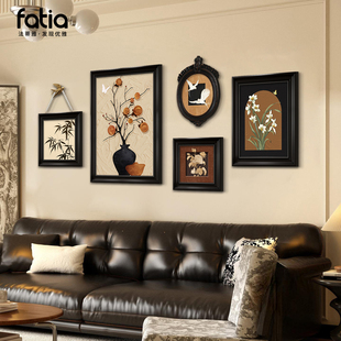 沙发背景墙挂画中古风客厅装 复古油画高级感组合壁画 饰画餐厅法式