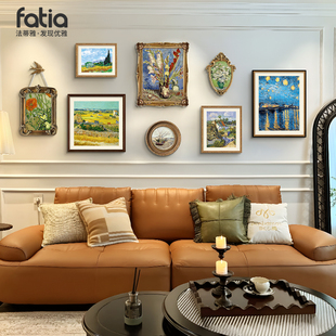 梵高油画法式组合挂画美式复古客厅沙发背景墙装饰画玄关高级感