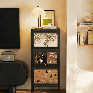 中古风斗柜客厅靠墙窄柜子复古沙发铁皮置物柜卧室电视柜旁小边柜