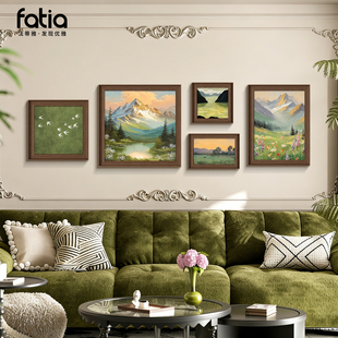 背有靠山法式 饰画绿色风景油画 客厅画沙发后面背景墙挂画中古风装