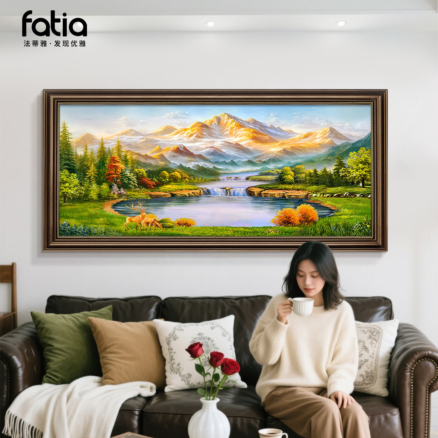 金山聚宝盆山水画客厅装饰画高端大气沙发后背景墙挂画聚财风景画,家居饰品,现代装饰画,淘宝优惠券,粉丝福利购,淘宝优惠卷