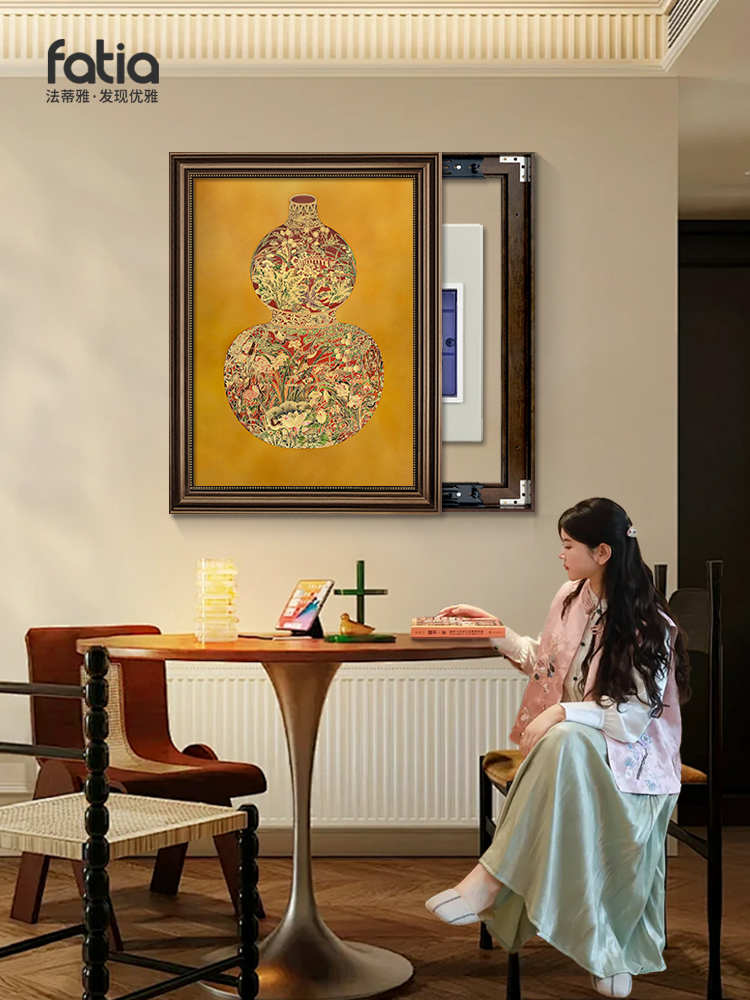 中古风格葫芦花瓶米箱装饰画配电箱挡挂画电动门免打孔壁画高档