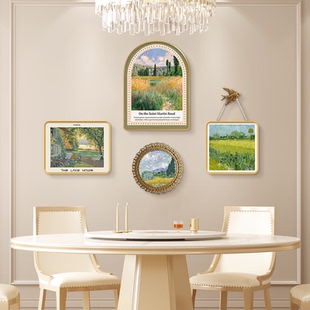 餐厅装饰画2025新款轻奢高级感法式墙面挂画莫奈梵高油画风景壁画