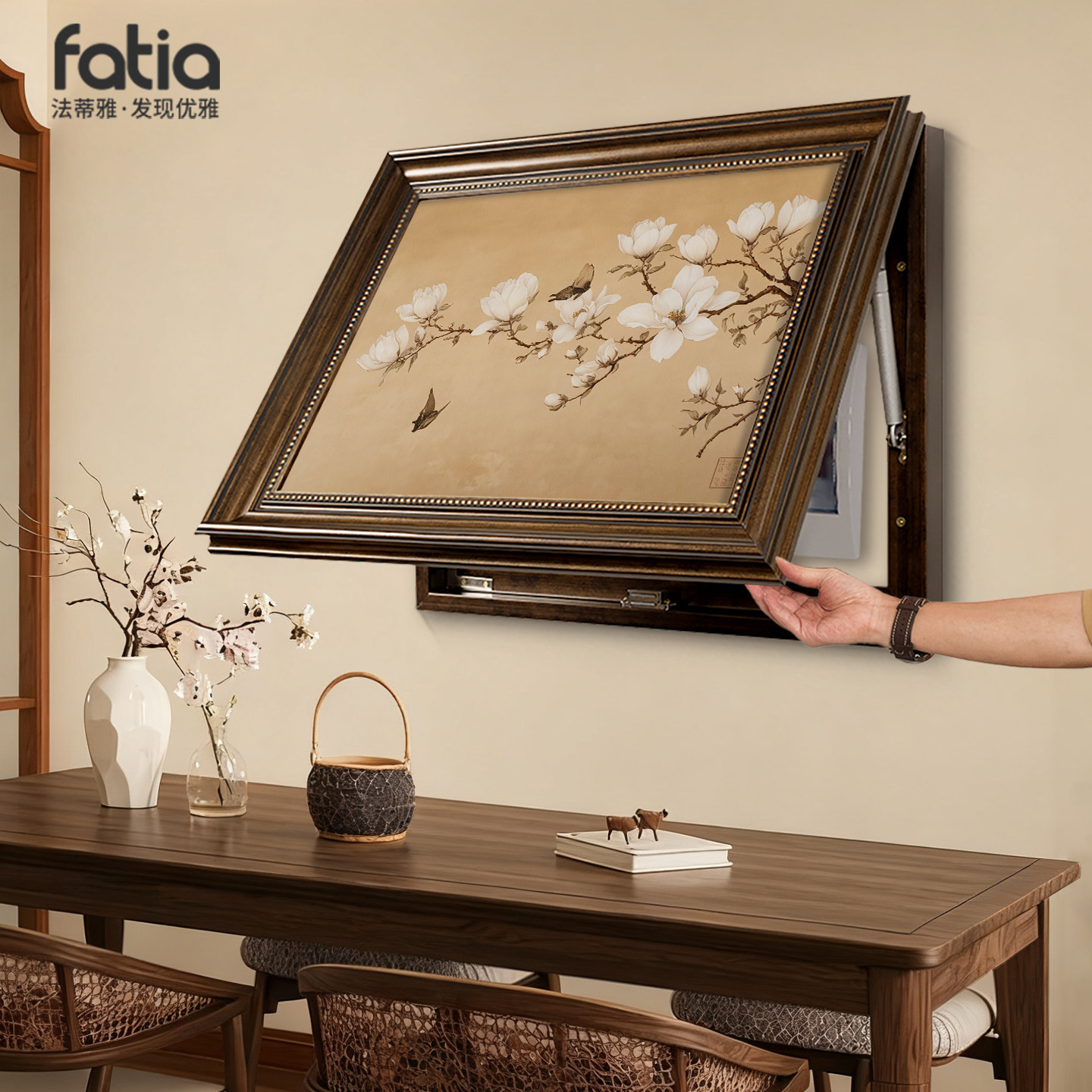 宋代美学电表箱装饰画2025新款配电箱遮挡挂画餐厅高档壁画免打孔