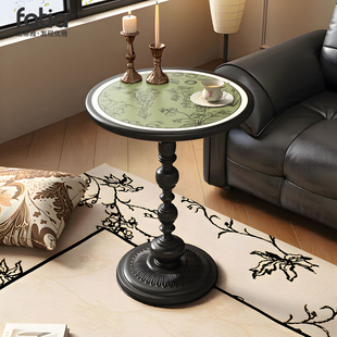 沙发边几法式床头柜中古风小茶几可移动客厅边柜复古小圆桌子艺术