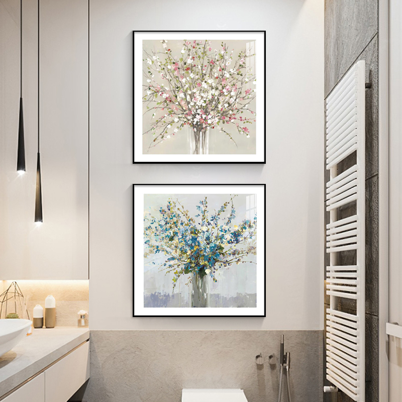 卫生间防水挂画免打孔美式花卉洗手间装饰画轻奢厕所浴室墙面壁画图片