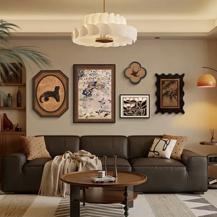 法式中古风客厅挂画复古沙发背景墙制饰画高级感小众艺术组合壁画