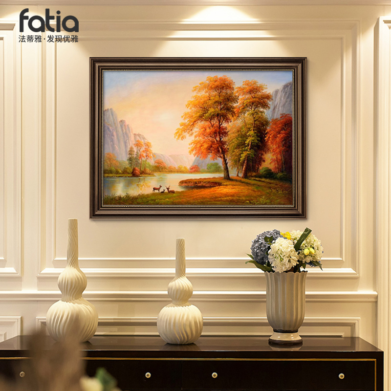 美式玄关装饰画走廊过道欧式客厅背景墙挂画山水风景壁画复古油画