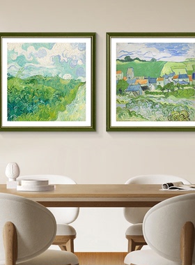 莫奈奶油风餐厅装饰画油画法式饭厅背景墙挂画高档绿色系风景壁画