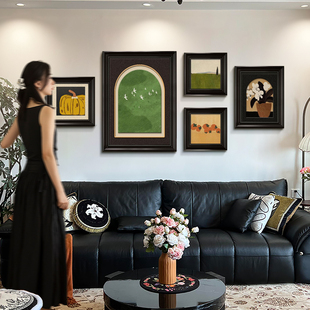 中古风挂画客厅沙发背景墙装饰画法式油画餐厅组合壁画宋式美学