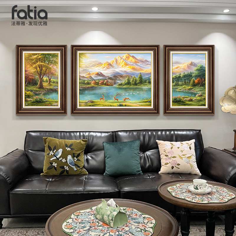 山水画客厅沙发背景墙装饰画2026新款美式挂画餐厅壁画聚宝盆油画,家居饰品,现代装饰画,淘宝优惠券,粉丝福利购,淘宝优惠卷