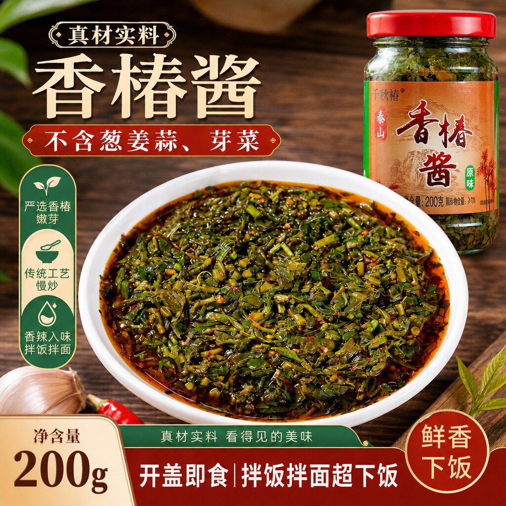 香椿酱正宗泰山特产新鲜头茬嫩芽大瓶装素食下饭菜拌面官方旗舰店