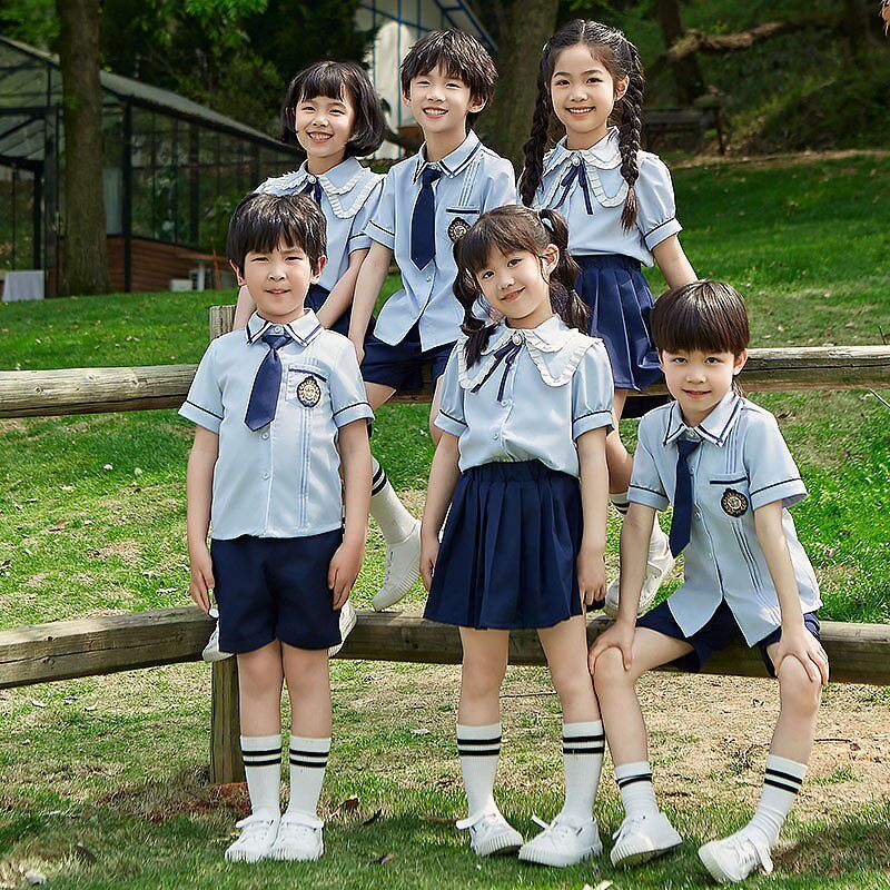幼儿园园服男女童中小学生定制T恤休闲衬衣六一夏令营海军风短T
