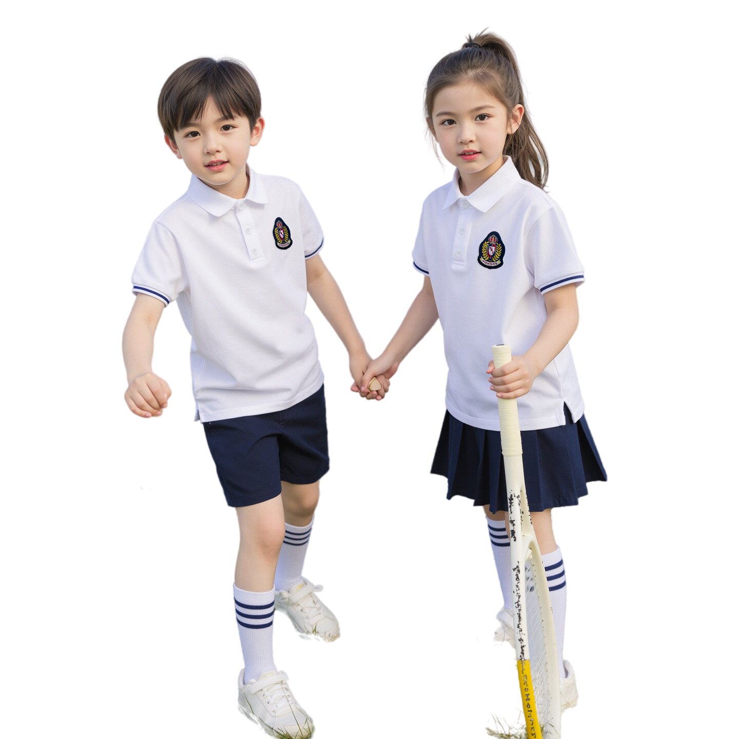 学院风校服英伦风演出服短袖半身裙春秋款团体百褶裙儿童连衣裙