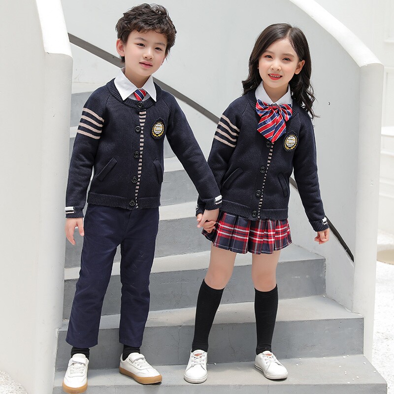 幼儿园园服春秋装毛衣开衫老师服儿童演出服马甲三件套小学生校服