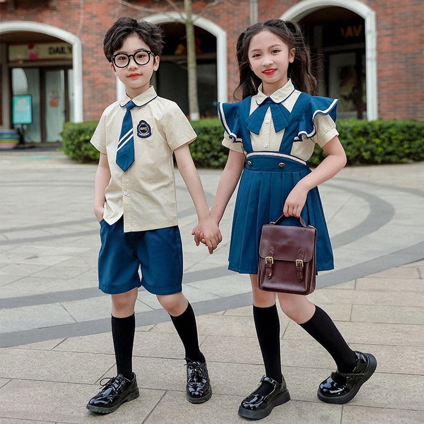 运动风班服合唱服短袖英伦风毕业学院风舞蹈服服装裙裤六一套装