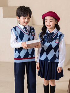 绿色针织背心毛衣校服洋气初中学院派演出服毛衫裤子韩版毛线冬装