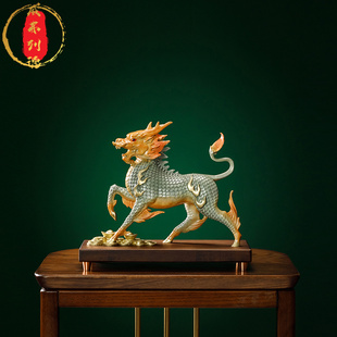 饰工艺品公司开业乔迁礼品 威弗列德黄铜招财麒麟摆件一对公母装