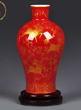 威弗列德景德镇手绘麒麟梅瓶摆件