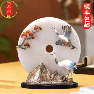 威弗列德家居客厅酒柜玄关乔迁珐琅彩松鹤延年平安扣仙鹤装饰摆件